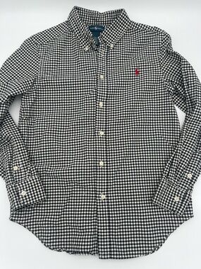 Ralph Lauren Black & White Gingham Button-Down Shirt preppy boys L 14/16